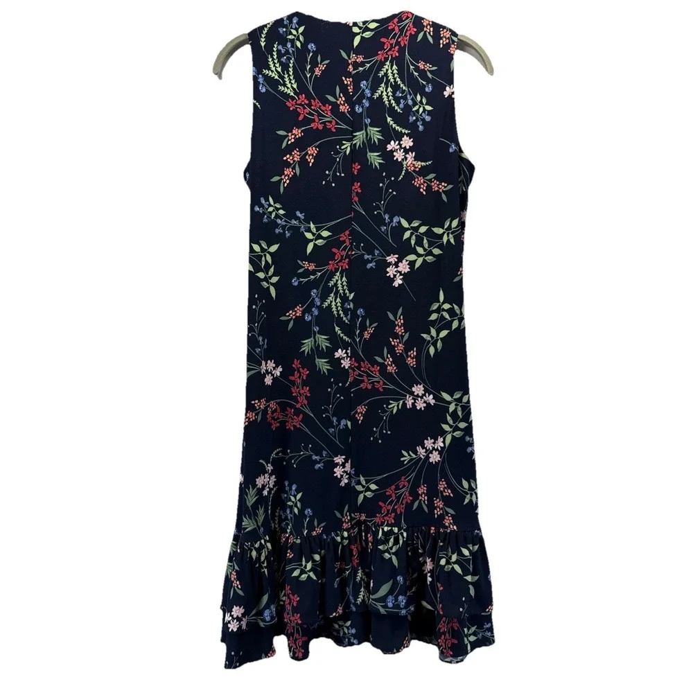 Tommy Hilfiger Womens Shift Dress Sz 2 Blue Floral Ruffle Flounce Hem Sleeveless